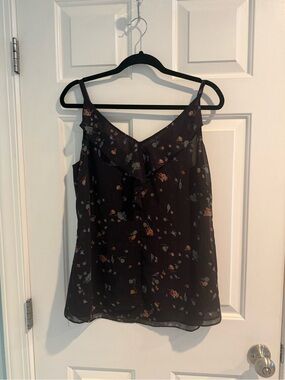 Cabi Floral Chiffon Cami Top M Layered Ruffle Adjustable Straps Style 3607